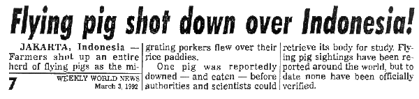 Fig 4. Newspaper article on flying pigs in Indonesia